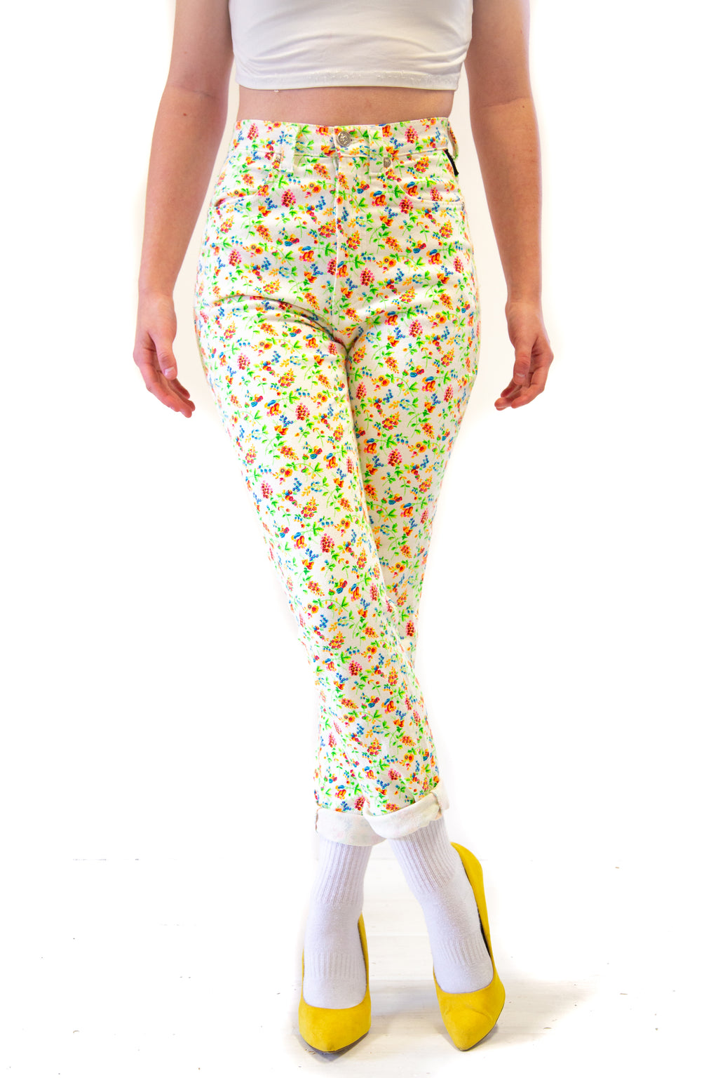 vintage versace high waist 1980s floral jeans Alexandra King 