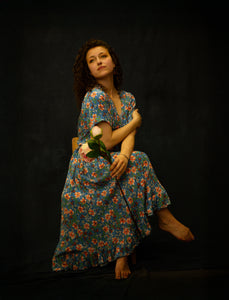 Belle Dress in Blue Floral Muslin