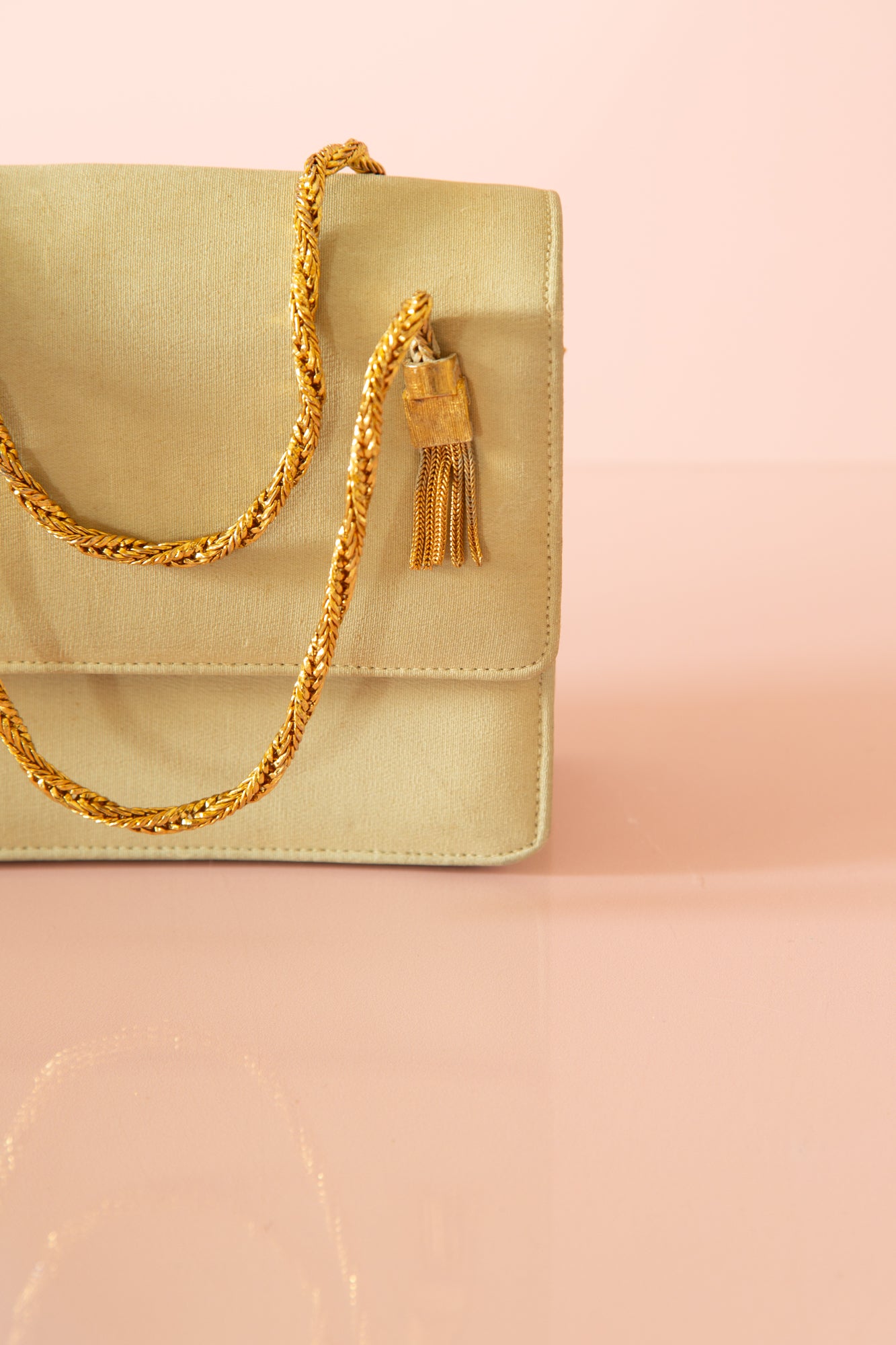 Vintage 1950s Silk Pale Green Gold Bag