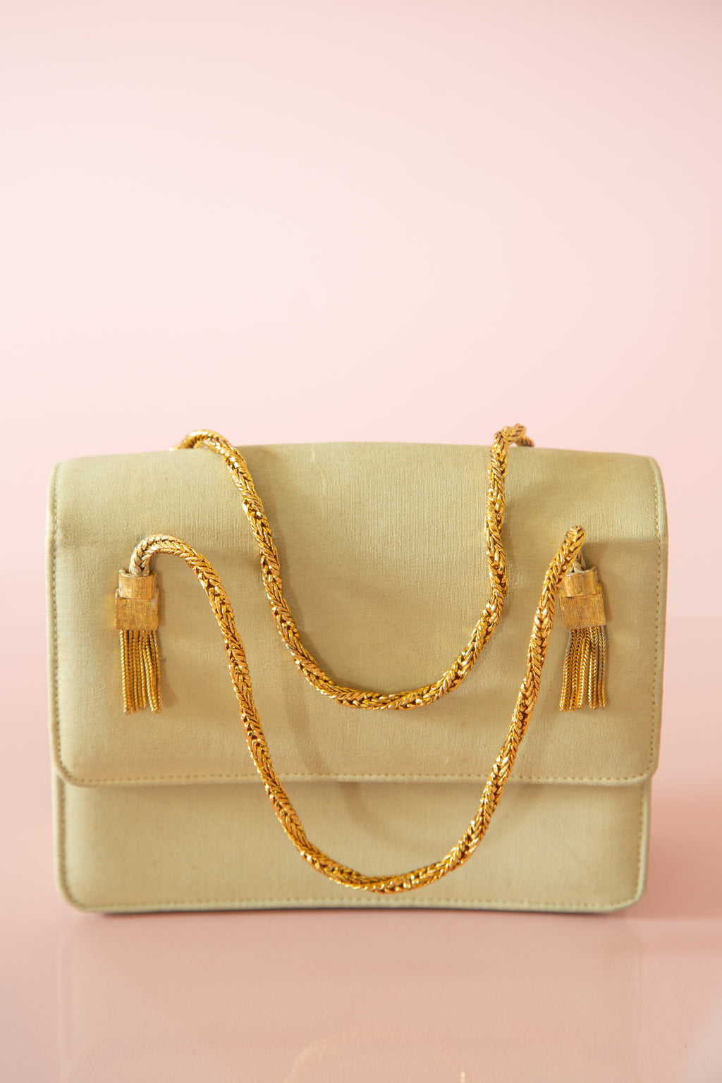 Vintage 1950s Silk Pale Green Gold Bag