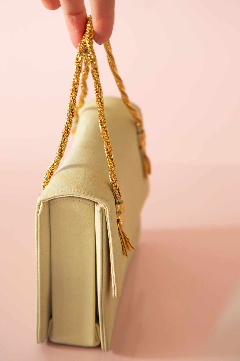 Vintage 1950s Silk Pale Green Gold Bag