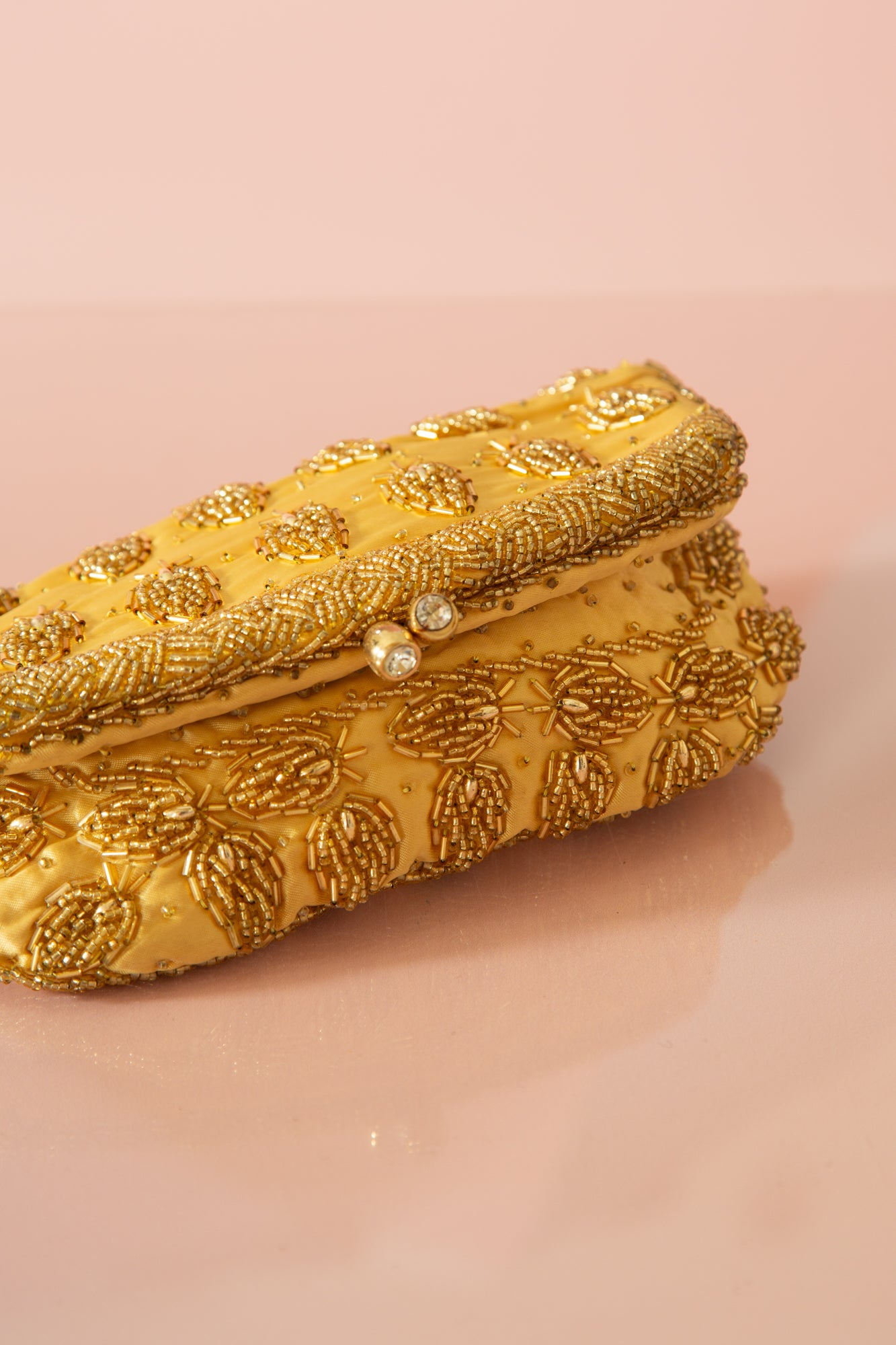 Vintage 1960s Gold Beaded Satin Purse
