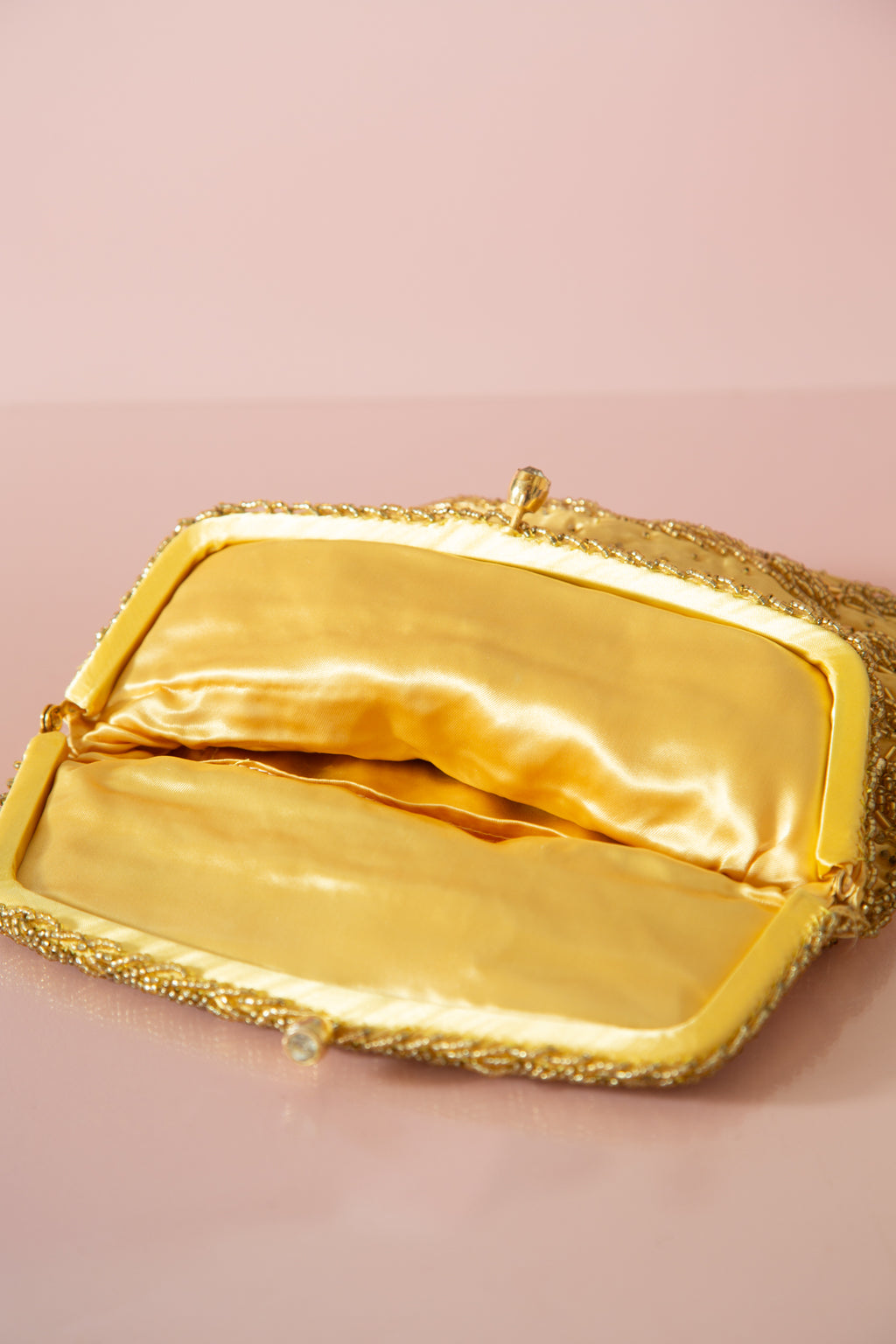 Vintage 1960s Gold Beaded Satin Purse