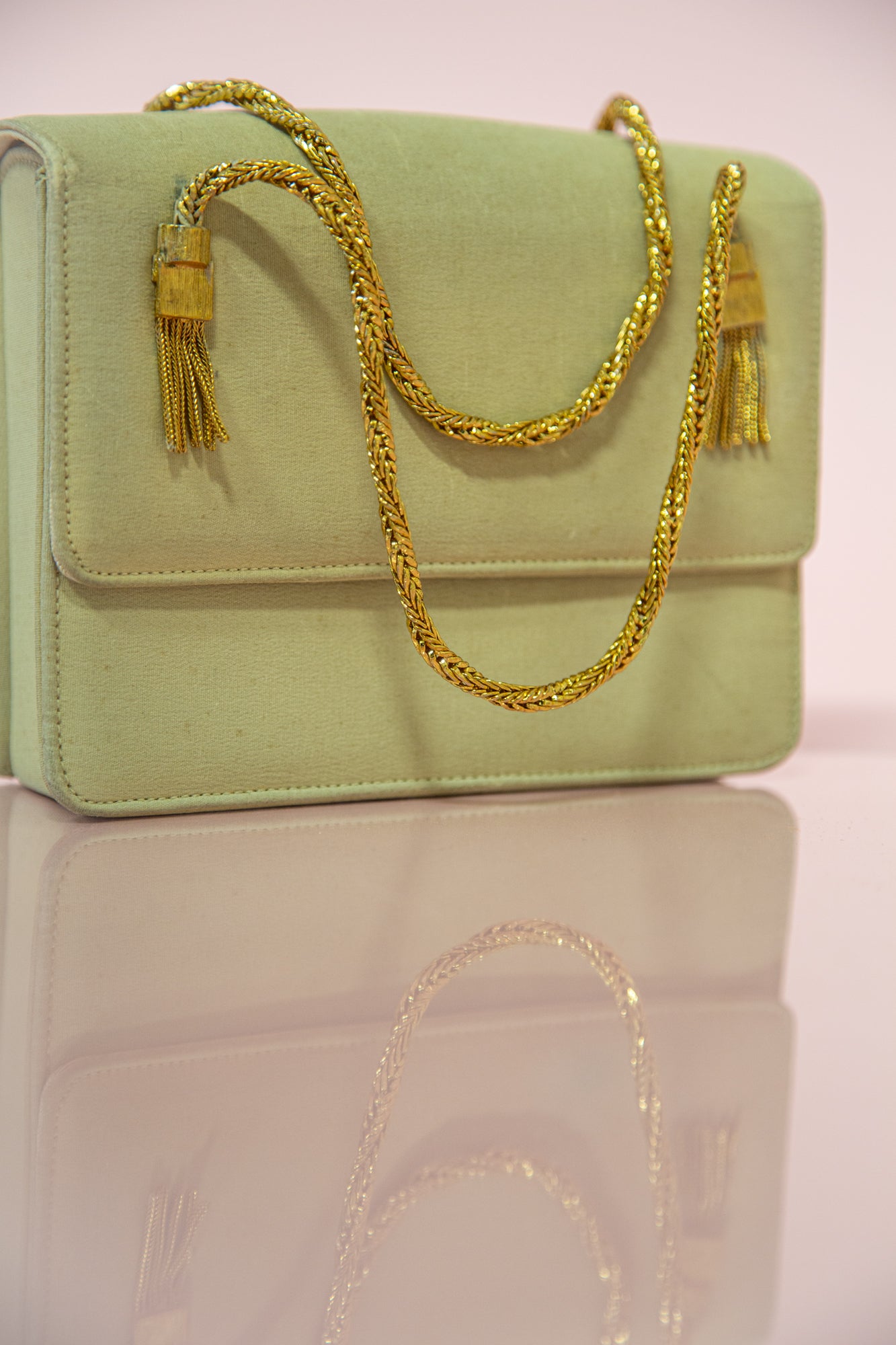 Vintage 1950s Silk Pale Green Gold Bag