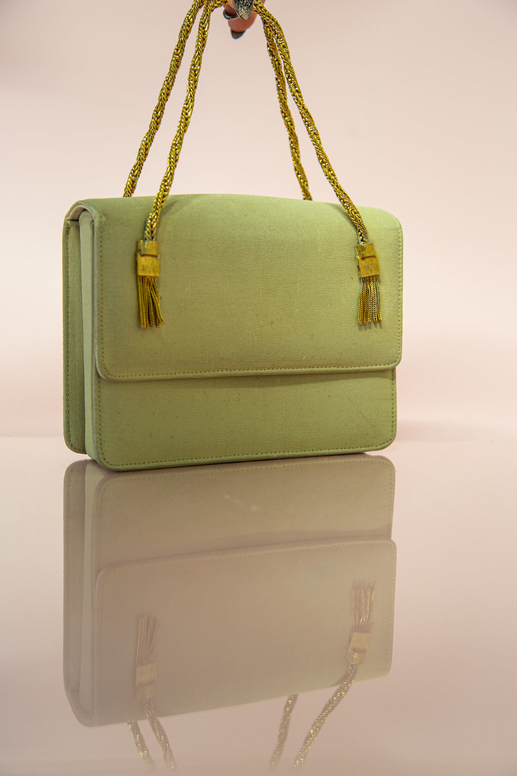 Vintage 1950s Silk Pale Green Gold Bag