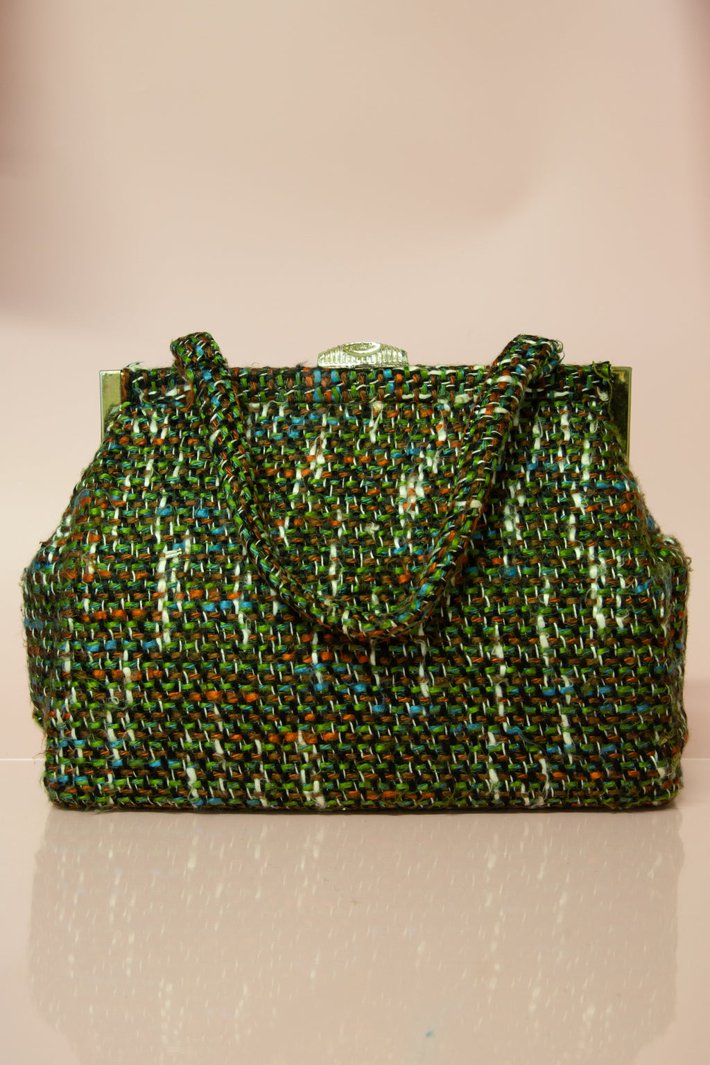 Vintage 1960s Green Tweed Handbag