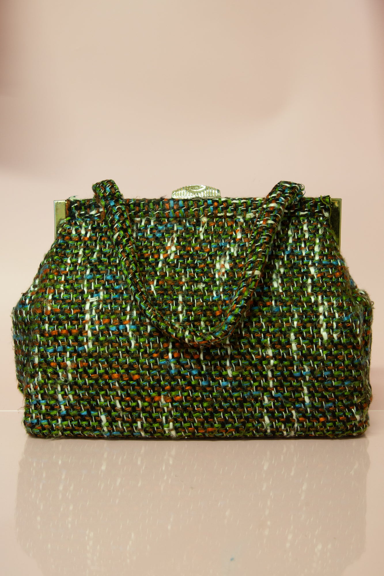 Vintage 1960s Green Tweed Handbag