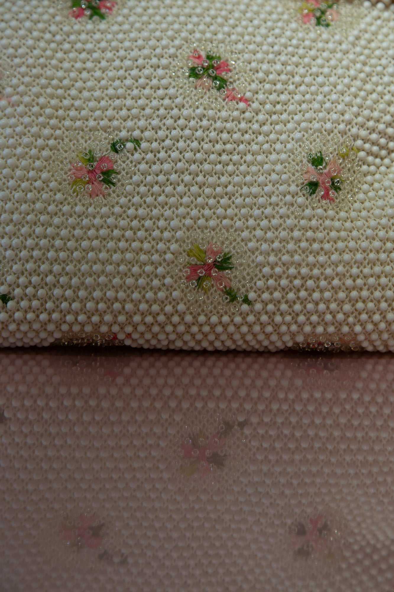 Vintage 1950s Ivory Floral Beaded Corde Bag
