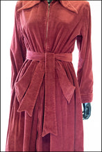 Vintage 1940s Burgundy Corduroy House Dress