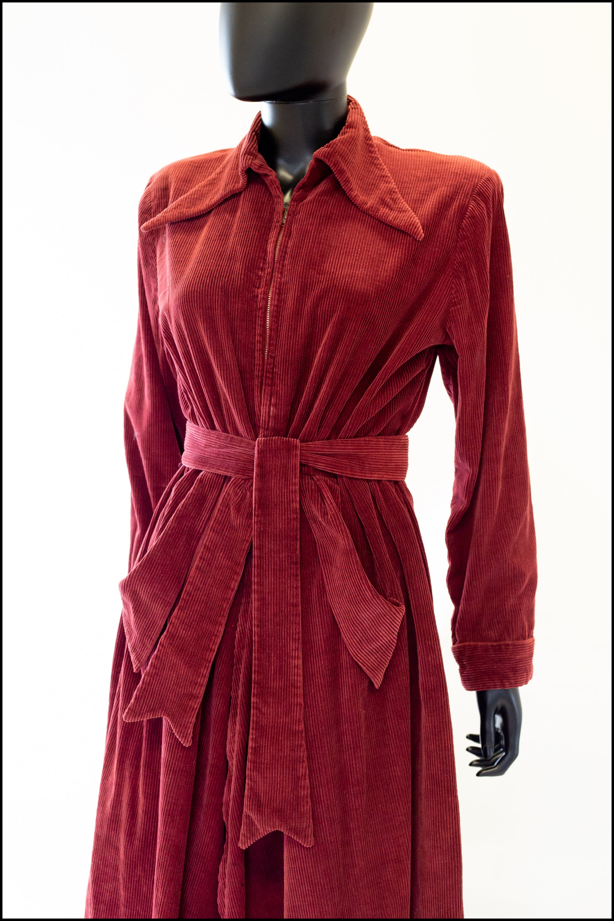Vintage 1940s Burgundy Corduroy House Dress