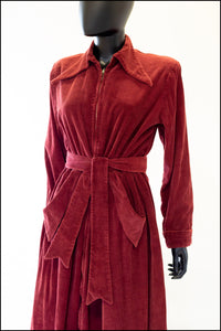 Vintage 1940s Burgundy Corduroy House Dress