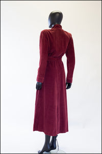 Vintage 1940s Burgundy Corduroy House Dress