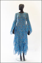 Vintage 1970s Blue Cotton Voile Maxi Dress