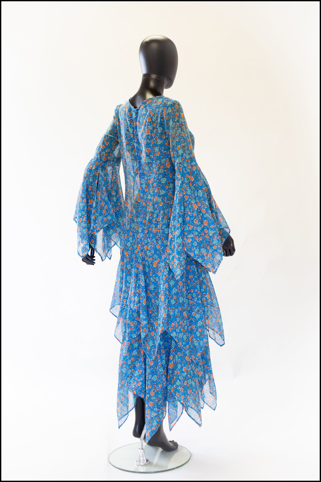 Vintage 1970s Blue Cotton Voile Handkerchief Dress