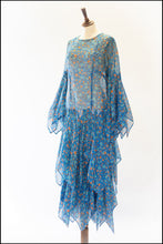 Vintage 1970s Blue Cotton Voile Maxi Dress