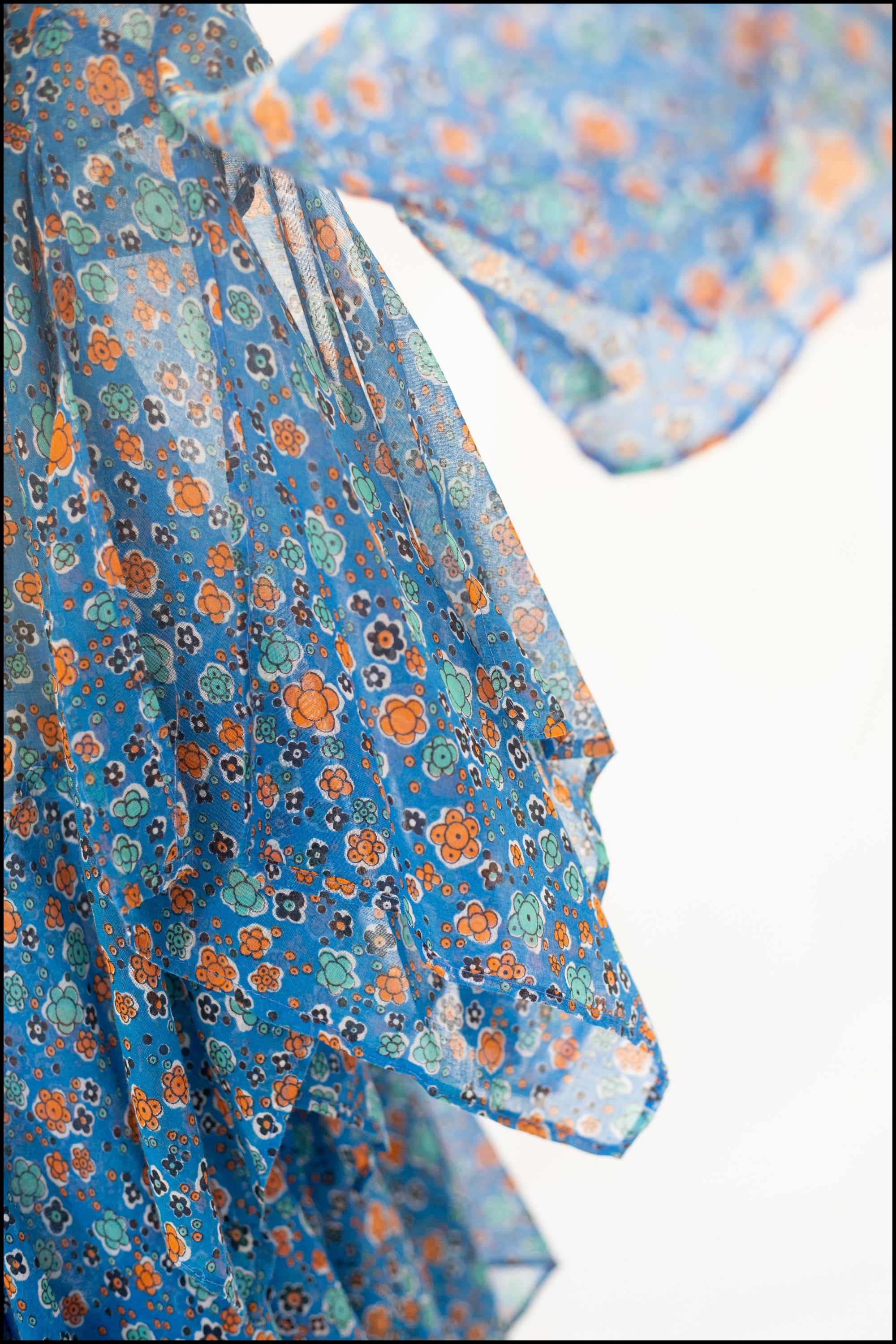 Vintage 1970s Blue Cotton Voile Handkerchief Dress