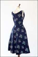 Vintage 1950s Black Floral Taffeta Dress