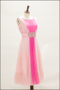 Vintage 1960s Pink Silk Chiffon Cocktail Dress