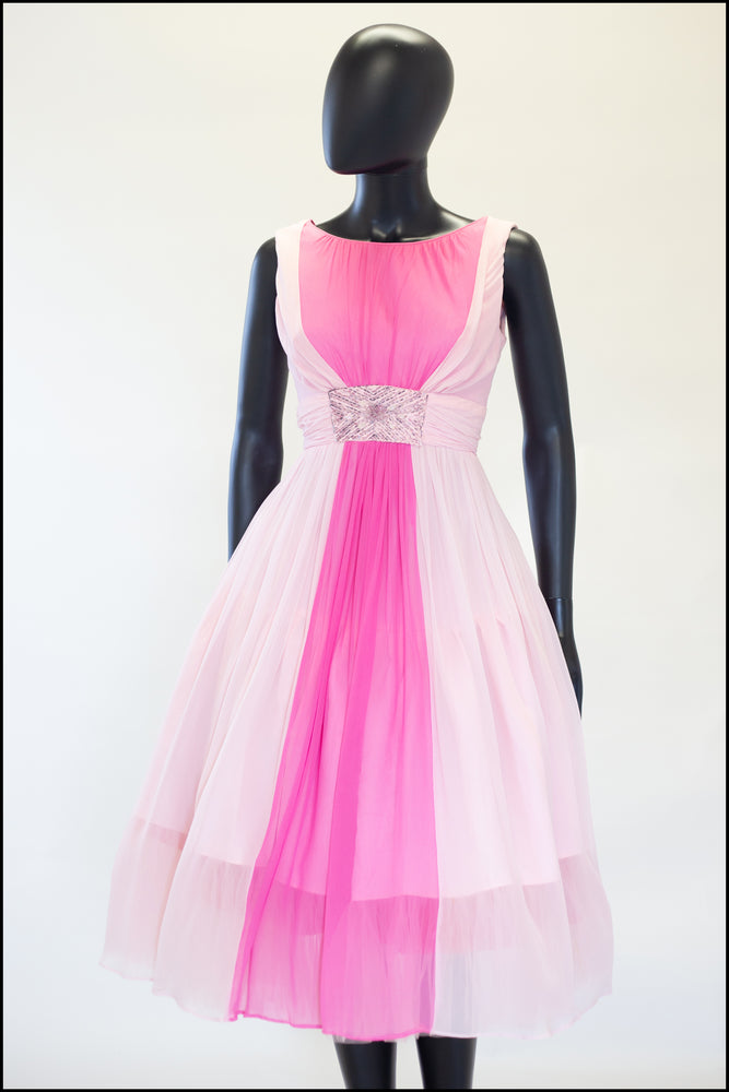 1960s pink silk chiffon dress Alexandra King Vintage