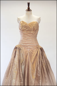 Vintage 1950s Gold Lame Ballgown Dress