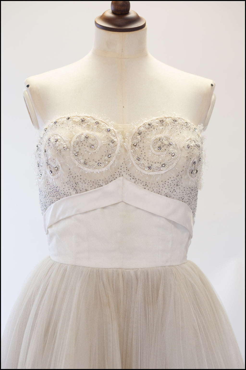 Vintage 1950s Oyster Tulle Beaded Dress