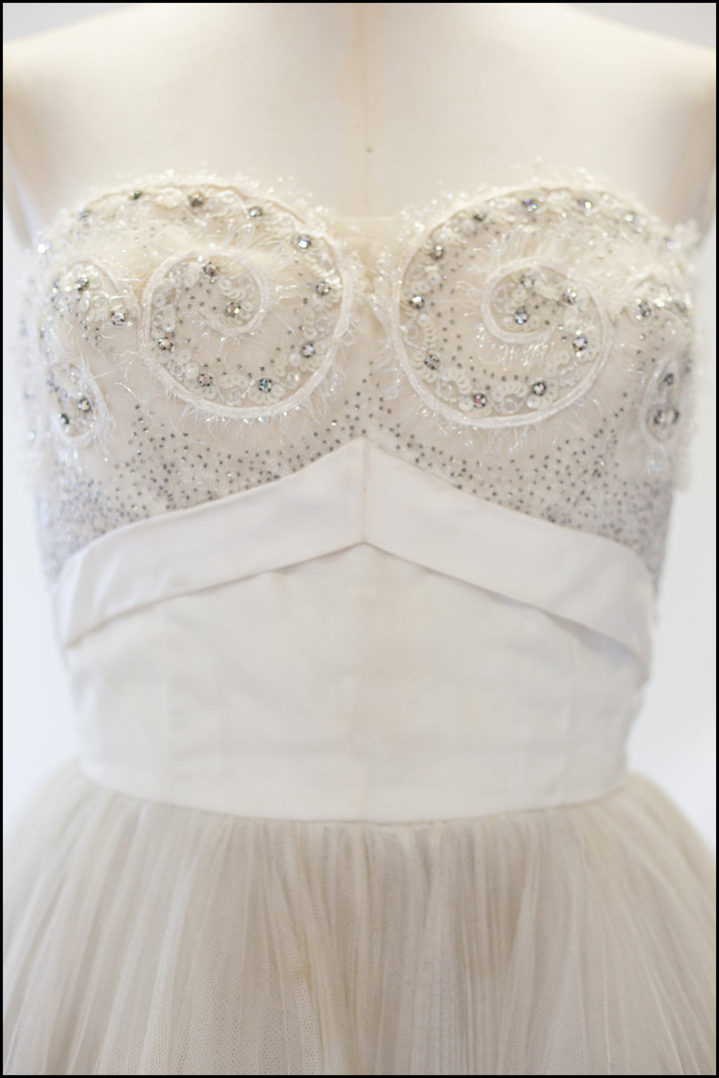 Vintage 1950s Oyster Tulle Beaded Dress