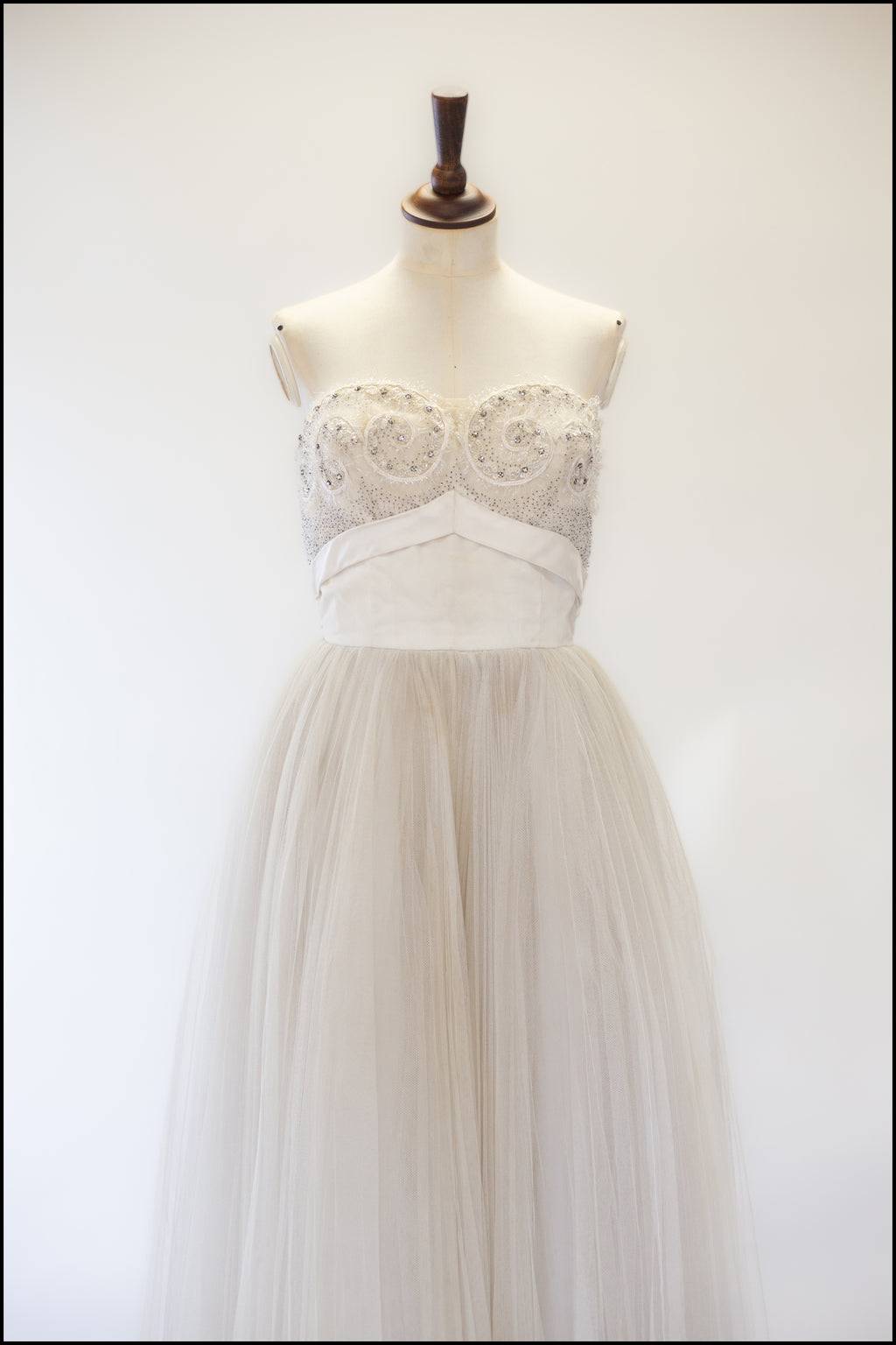 Vintage 1950s Oyster Tulle Beaded Dress