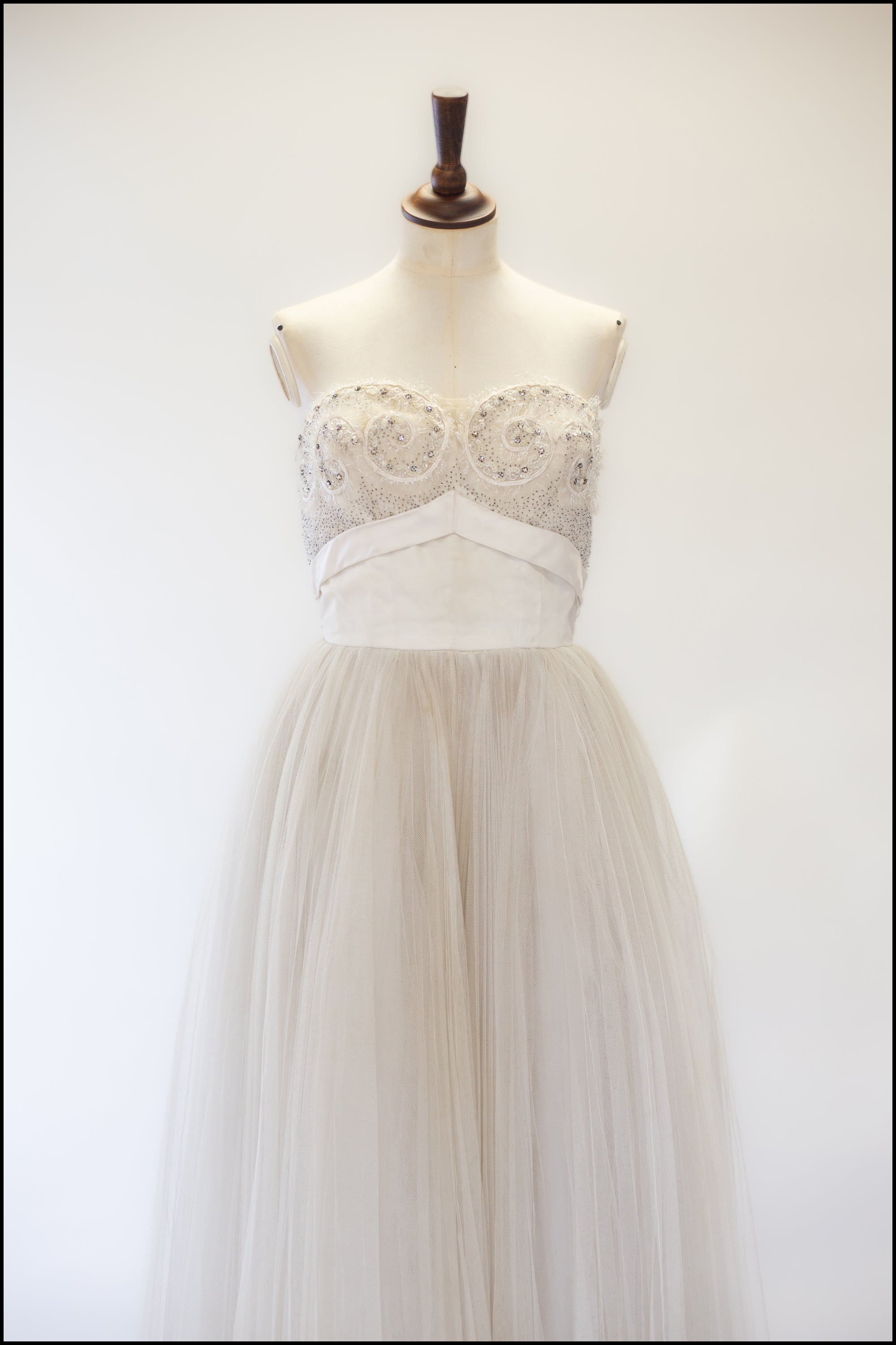 Vintage 1950s Oyster Tulle Beaded Dress
