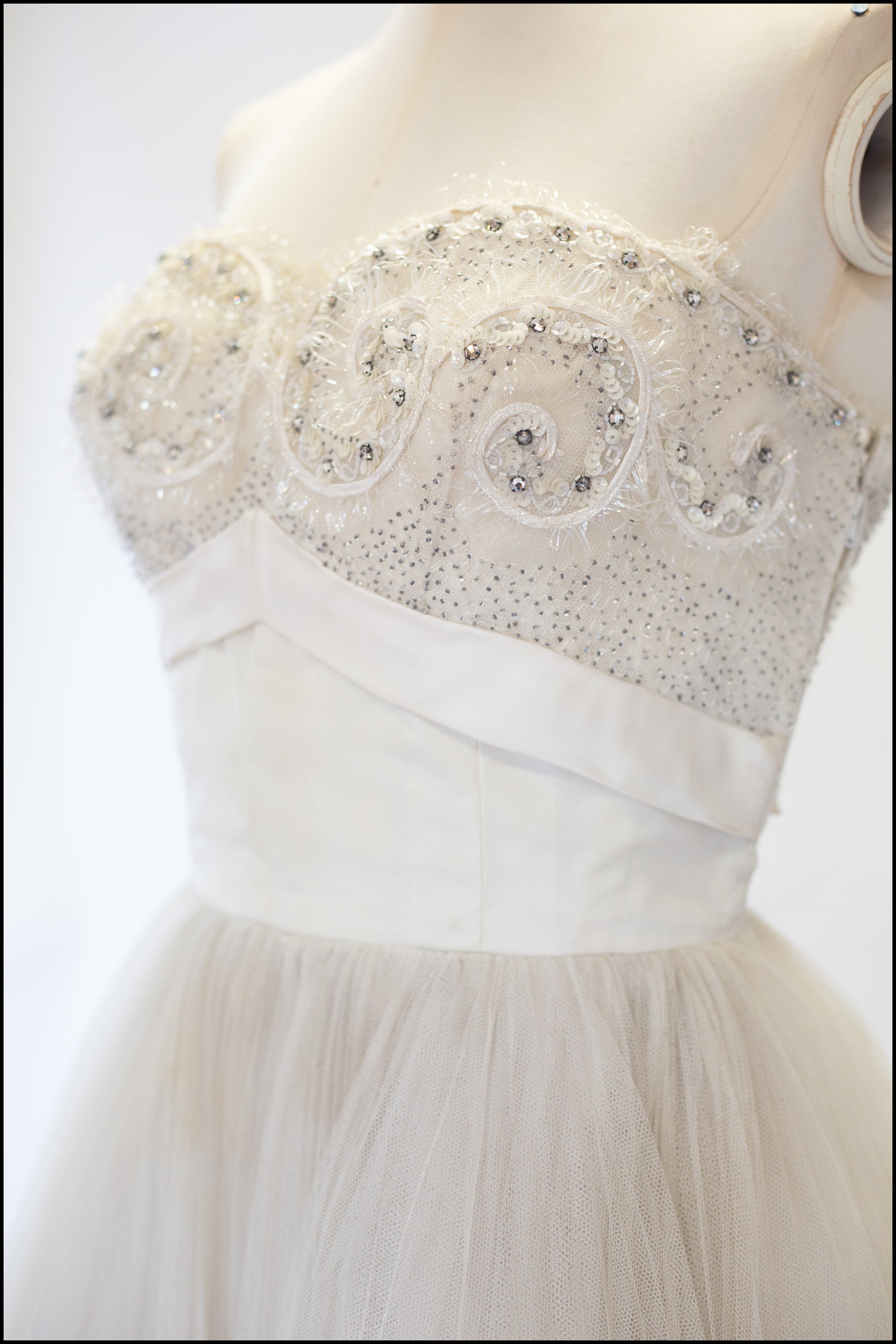 Vintage 1950s Oyster Tulle Beaded Dress