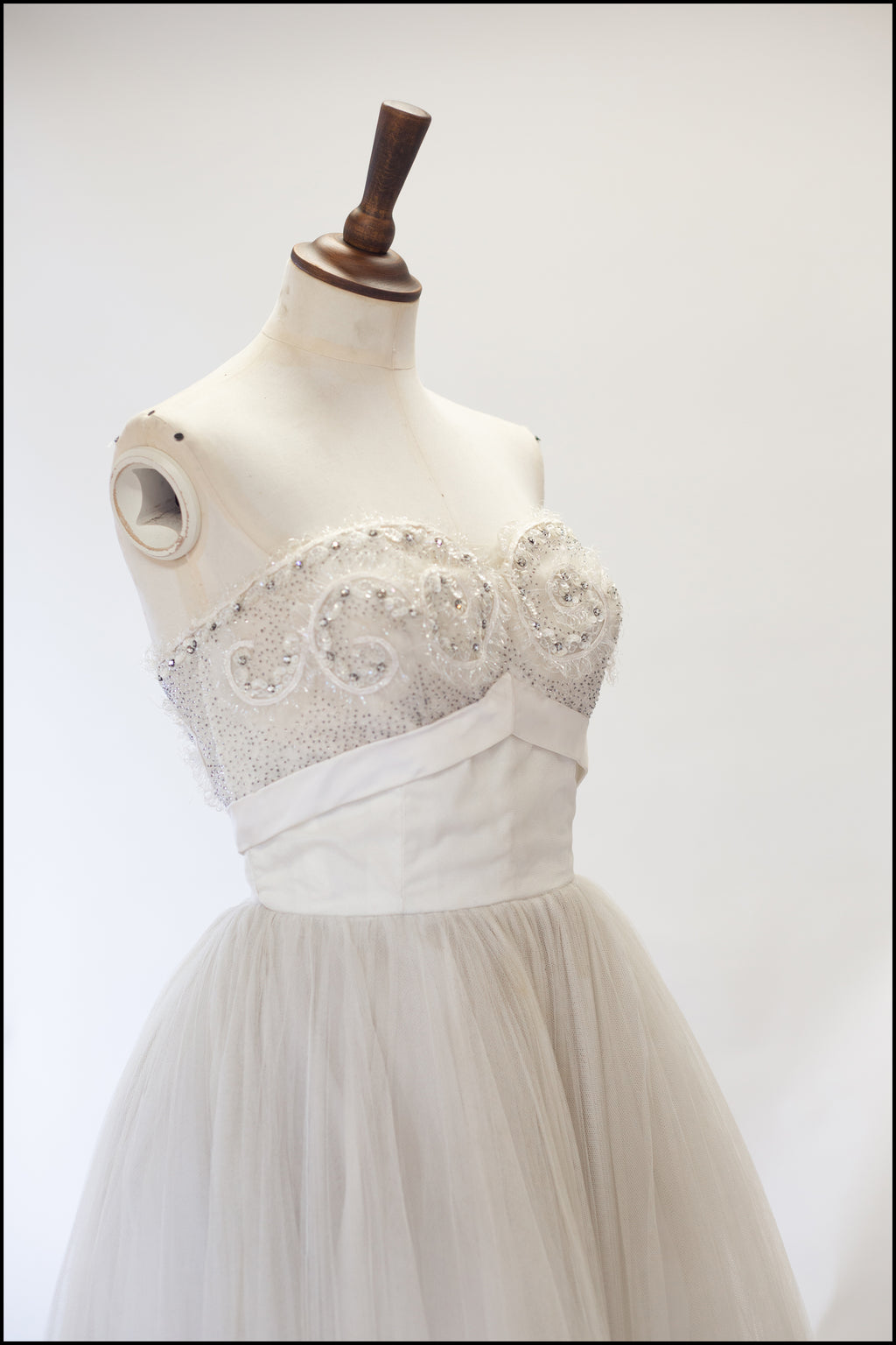 Vintage 1950s Oyster Tulle Beaded Dress