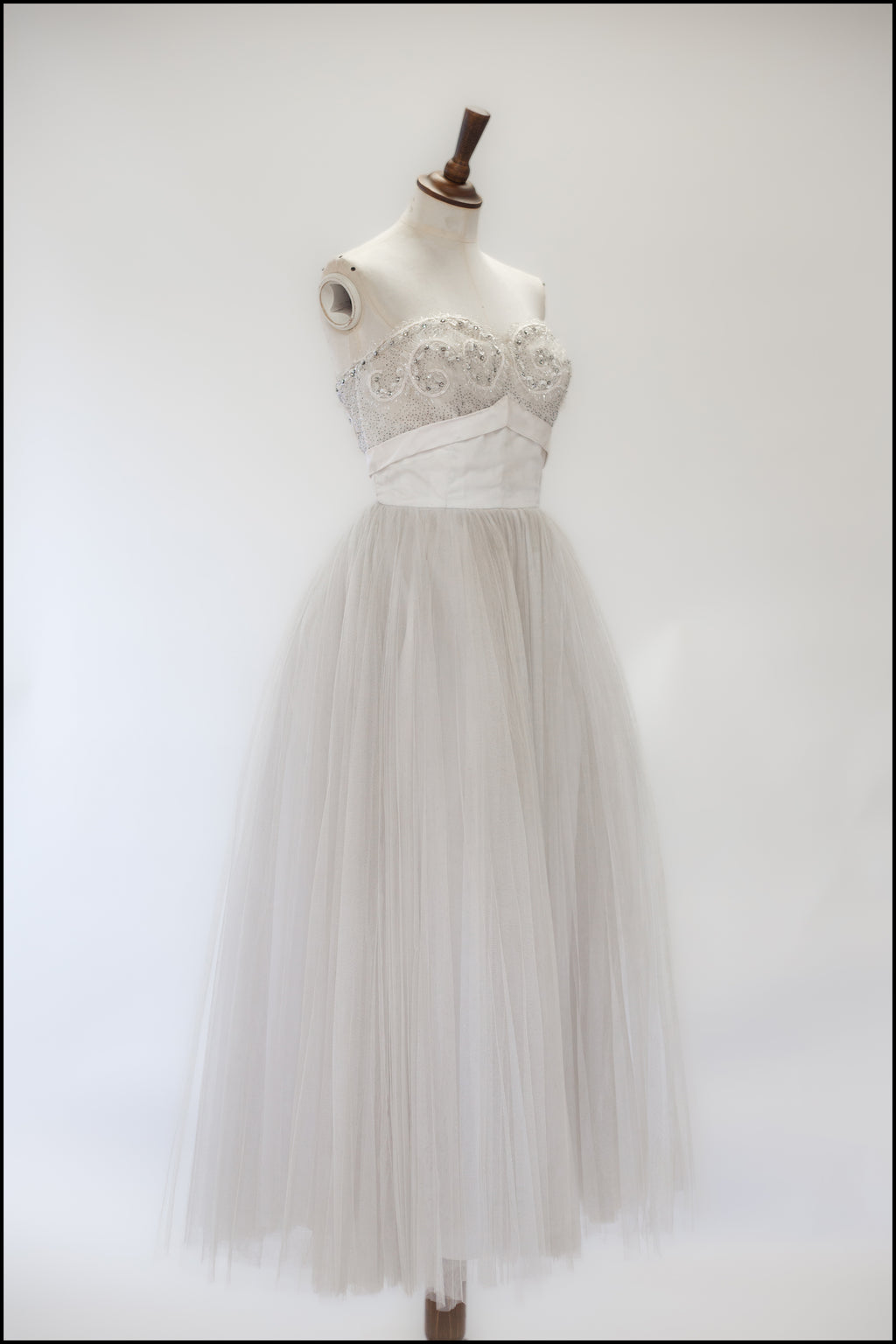 Vintage 1950s Oyster Tulle Beaded Dress
