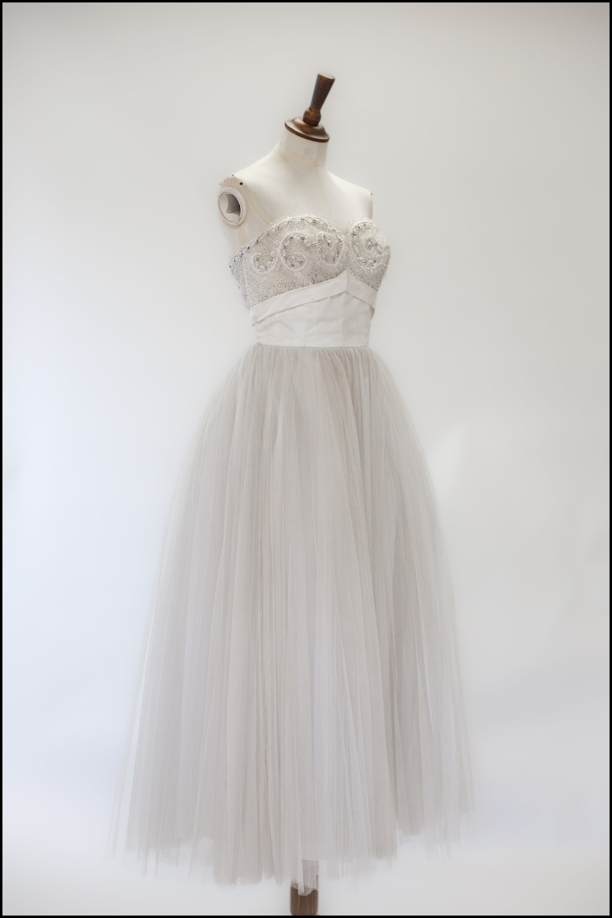Vintage 1950s Oyster Tulle Beaded Dress