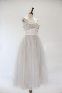 Vintage 1950s Oyster Tulle Beaded Dress