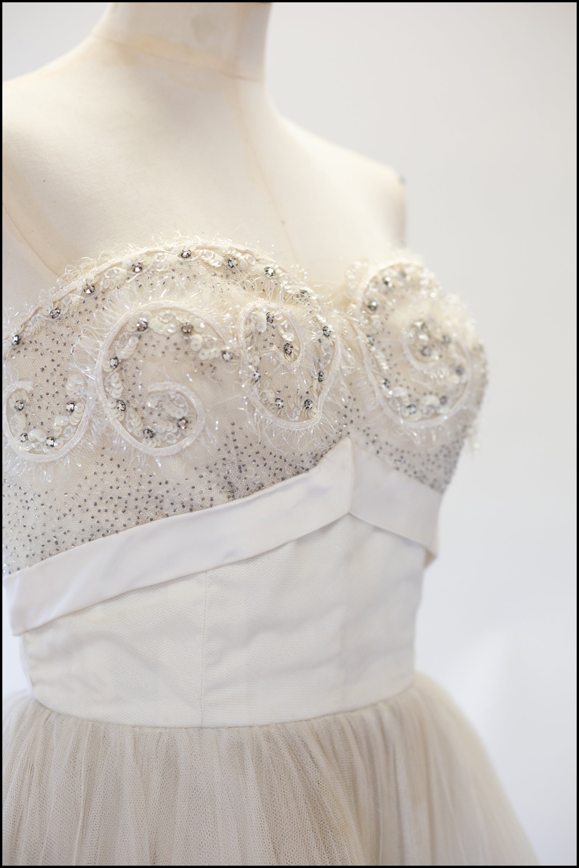 Vintage 1950s Oyster Tulle Beaded Dress