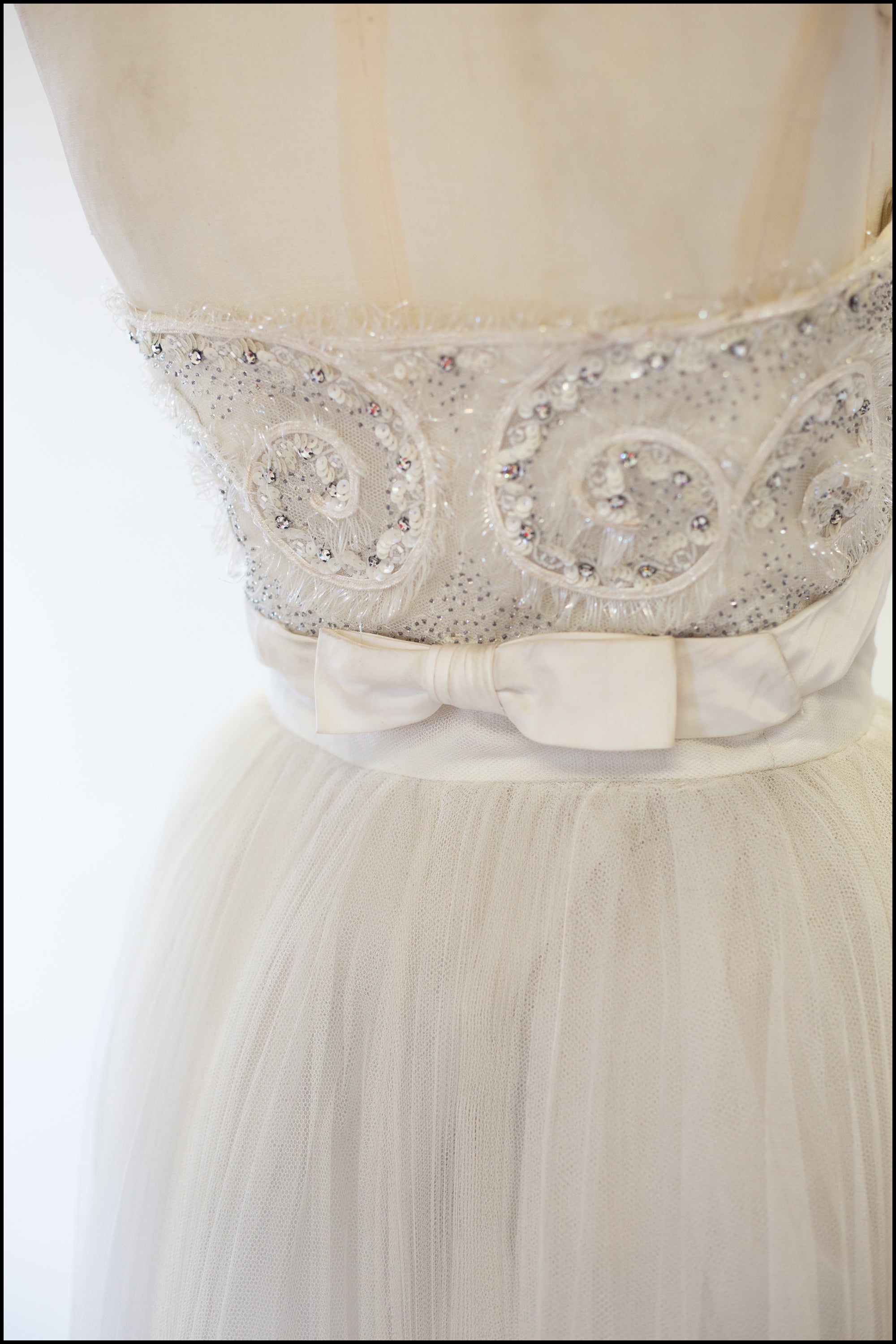 Vintage 1950s Oyster Tulle Beaded Dress