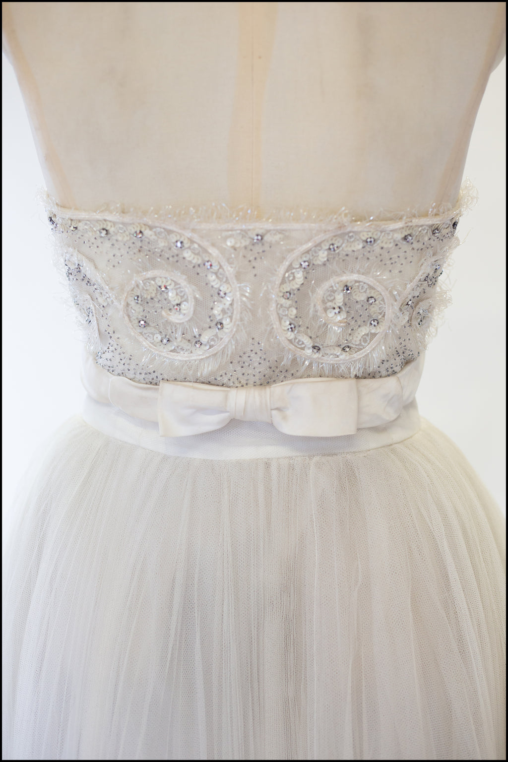 Vintage 1950s Oyster Tulle Beaded Dress