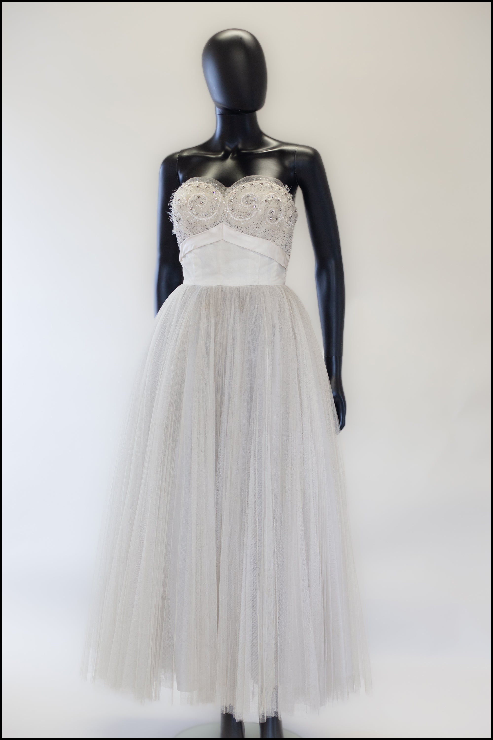 Vintage 1950s Oyster Tulle Beaded Dress