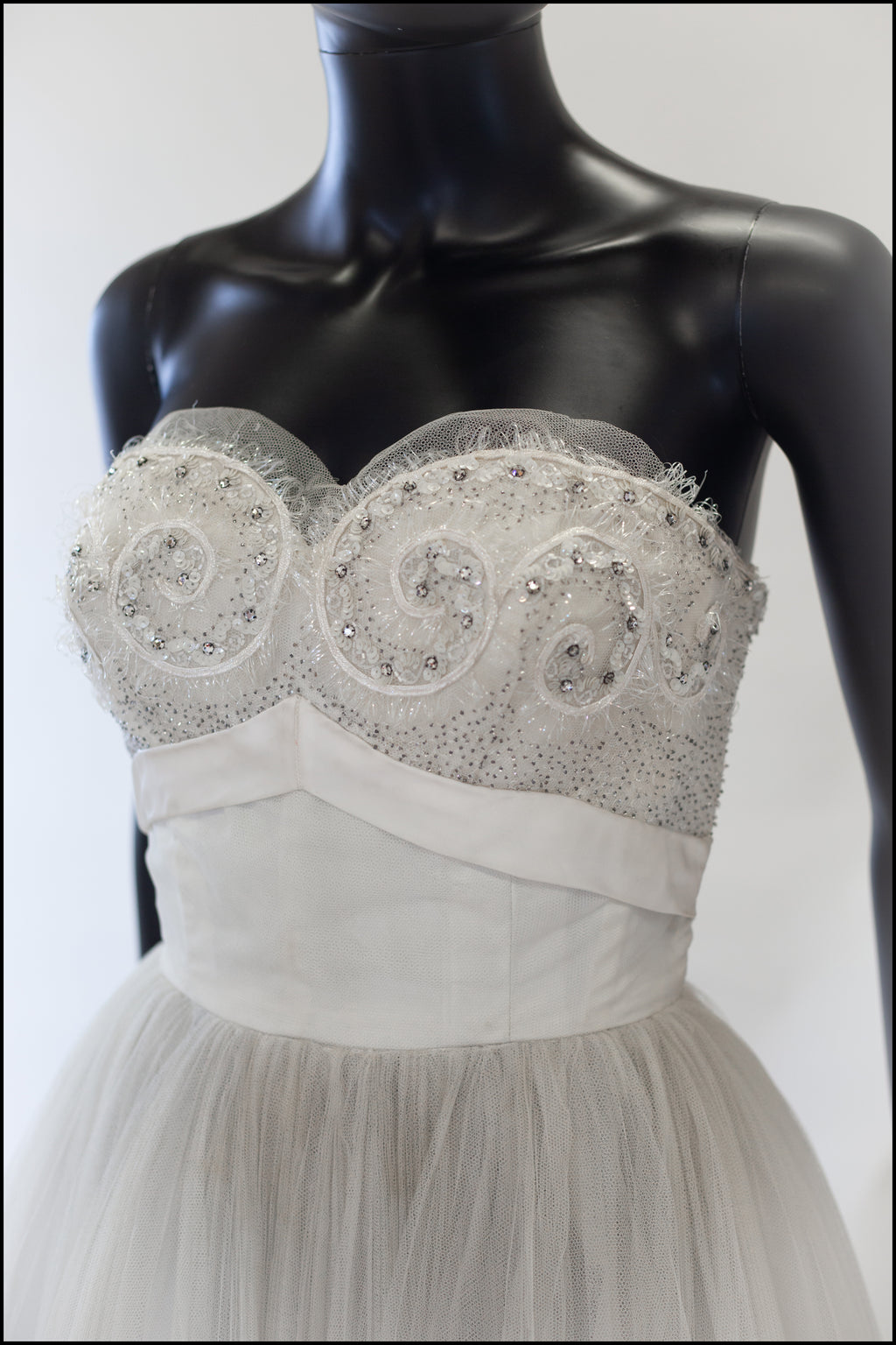 Vintage 1950s Oyster Tulle Beaded Dress