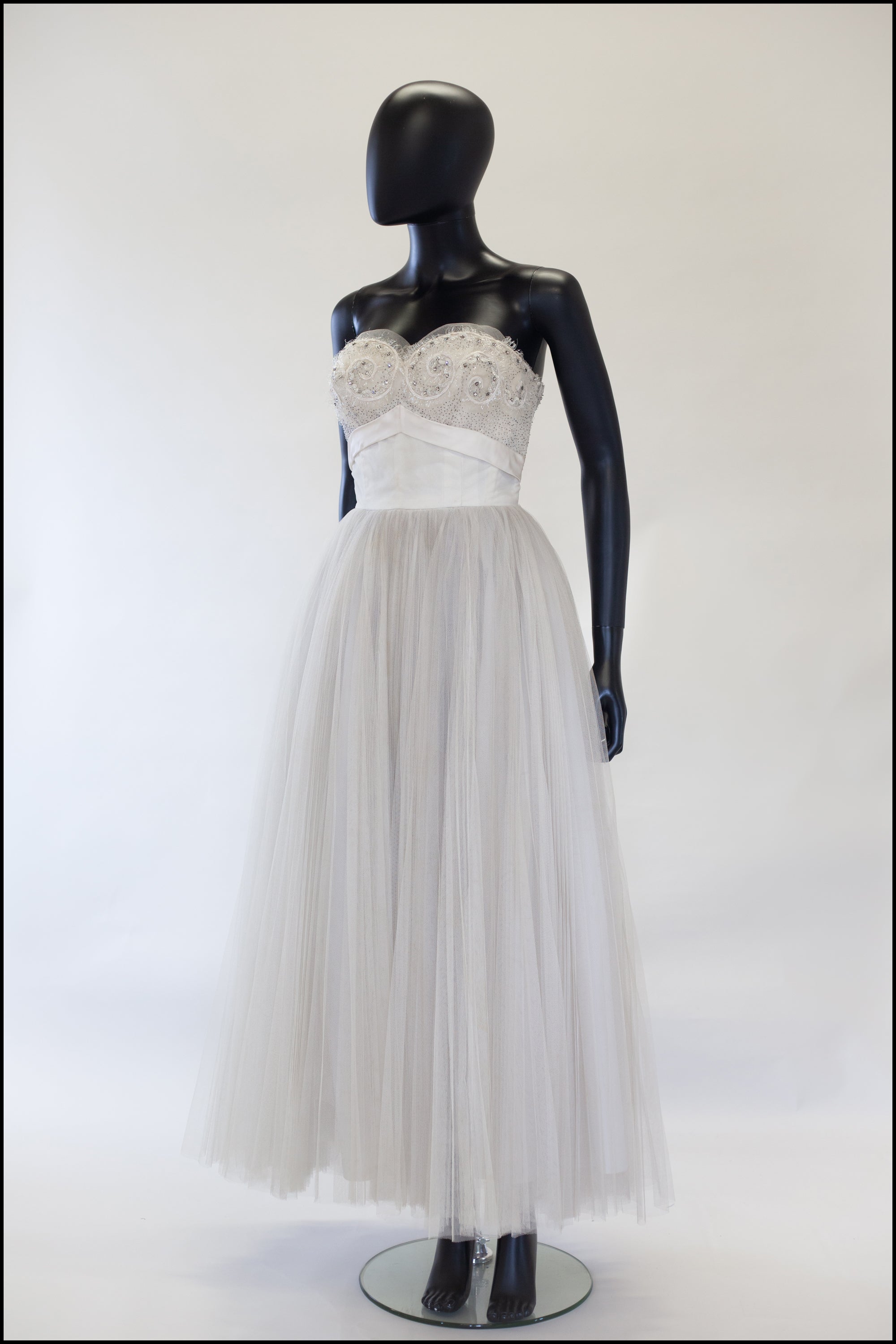 Vintage 1950s Oyster Tulle Beaded Dress