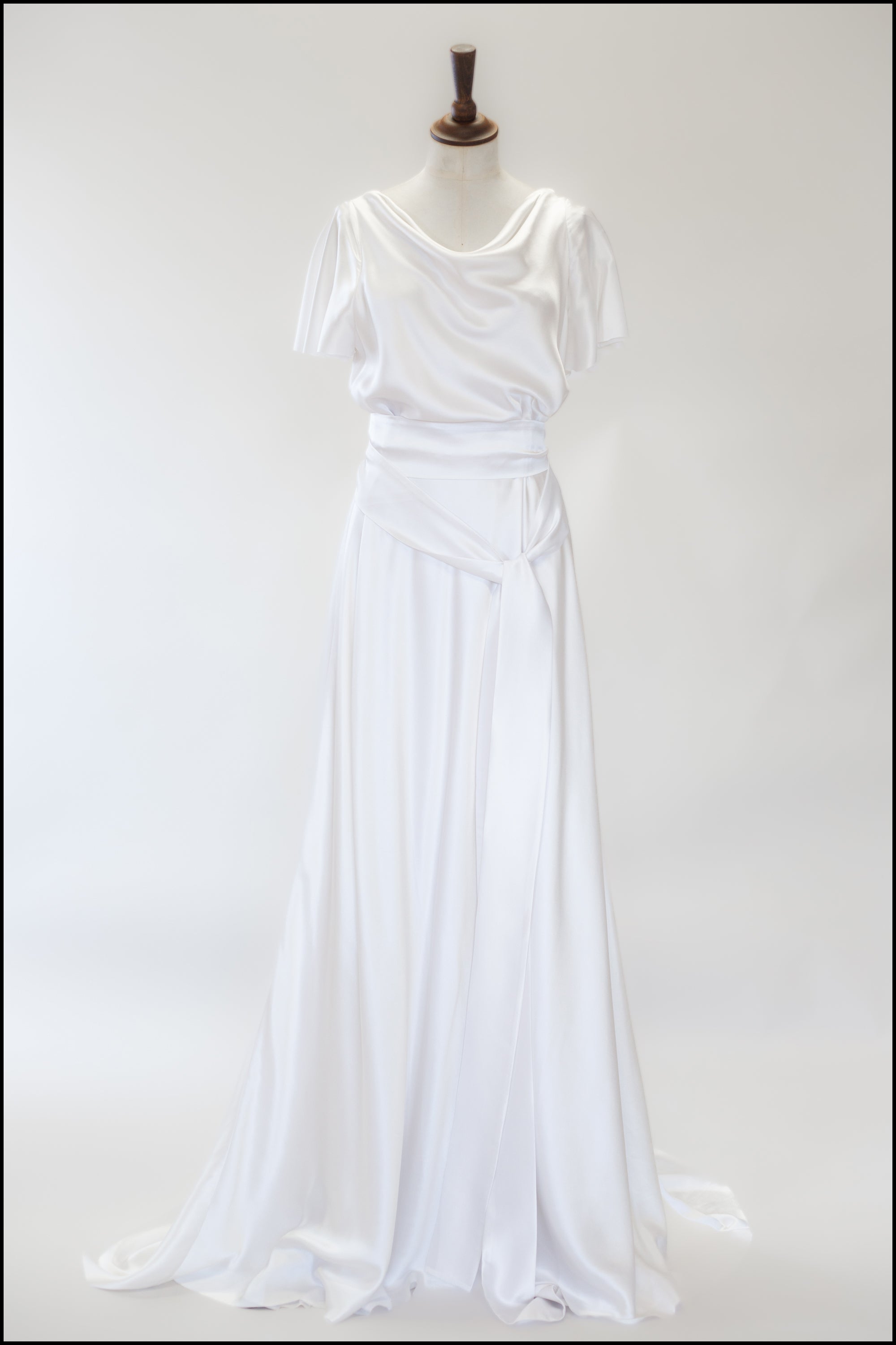 '1930 Flutter' Silk Satin White Bias Cut Gown