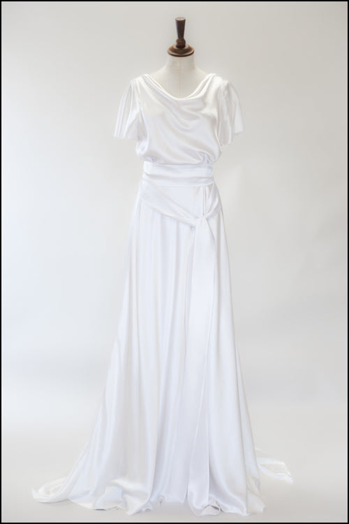 '1930 Flutter' Silk Satin White Bias Cut Gown