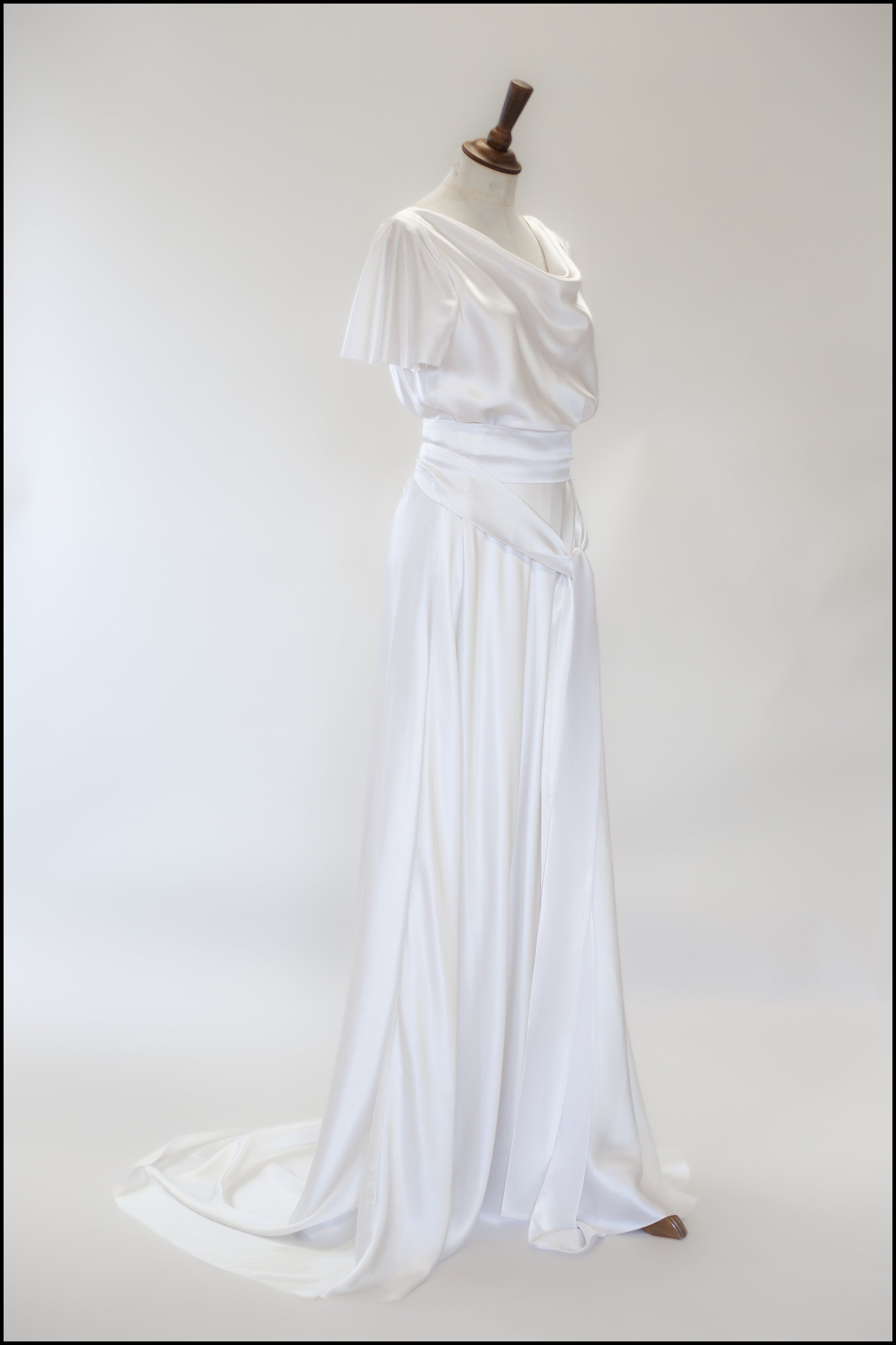 1930 Flutter Silk Satin White Bias Cut Gown ALEXANDRAKING