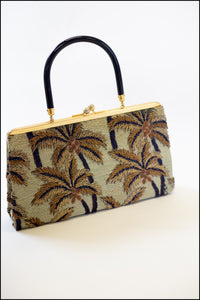 Vintage 1950s Beaded Palm Tree Handbag