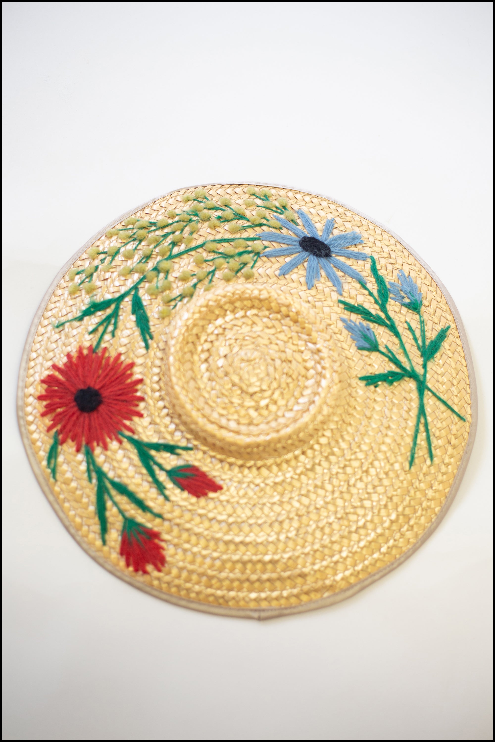 Vintage 1930s Embroidered French Straw Hat