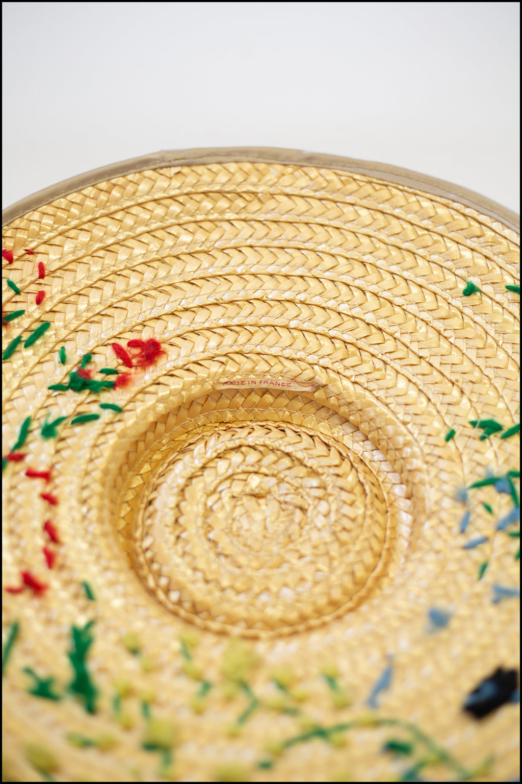 Vintage 1930s Embroidered French Straw Hat
