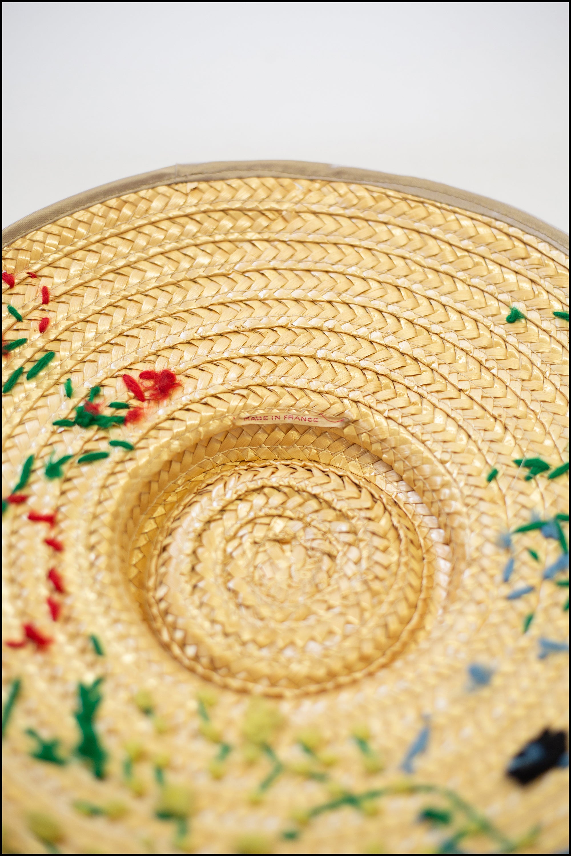 Vintage 1930s Embroidered French Straw Hat