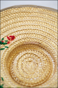 Vintage 1930s Embroidered French Straw Hat