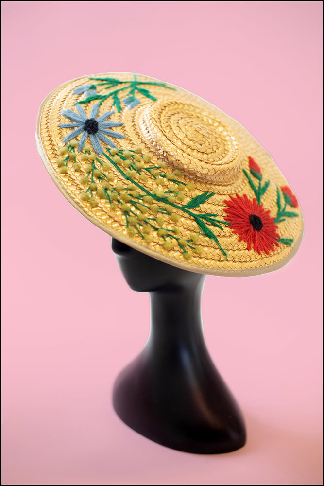 Vintage 1930s Embroidered French Straw Hat