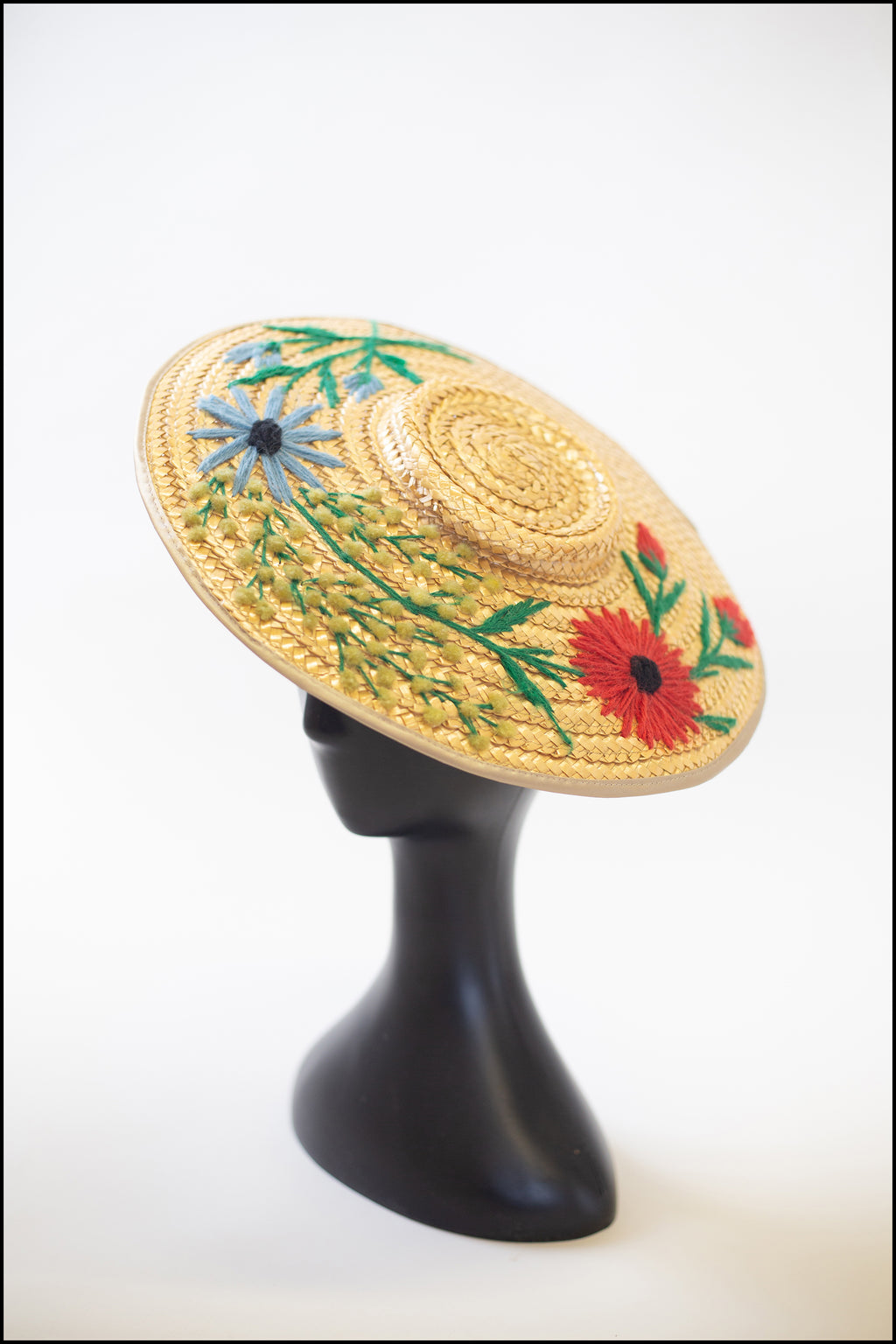 Vintage 1930s Embroidered French Straw Hat