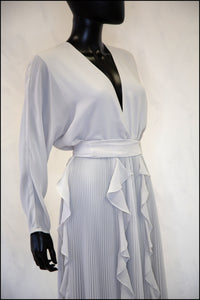 Vintage 1980s Dove Grey Pleated Dress